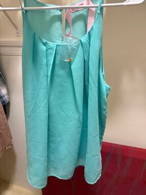 Pleated Aqua Spaghetti-Strap Camisole